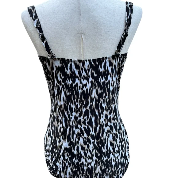 Nip Tuck Swim One Piece Swimsuit US 12 | Black White Ruched Animal Print - Picture 3 of 7